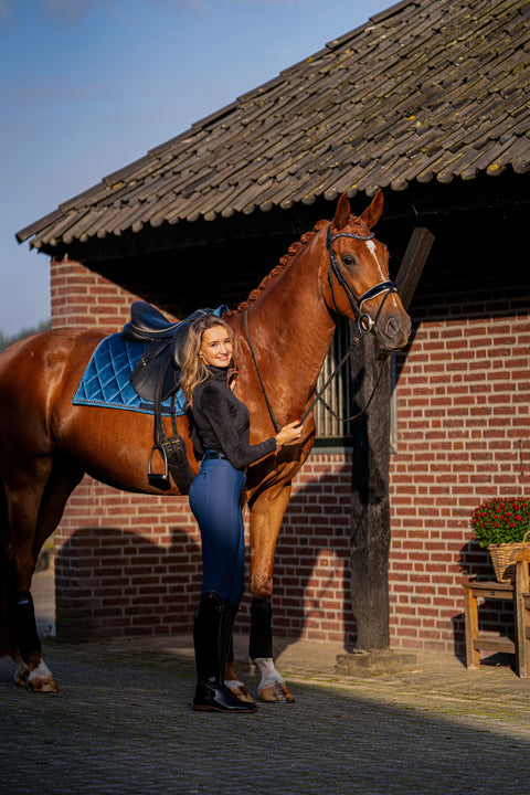 Mrs. Ros Velvet Iconic Dressage Saddle Pad - Deep Sea Collection