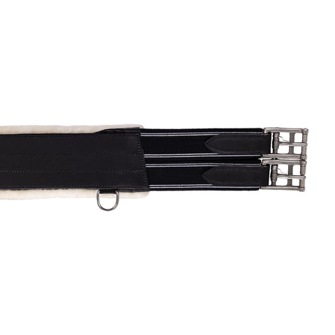 QHP Leather Stud Girth with removable faux fur