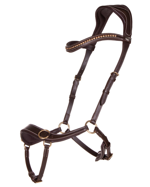 QHP Leather Anatomical Bitless Bridle available in Brown and Black