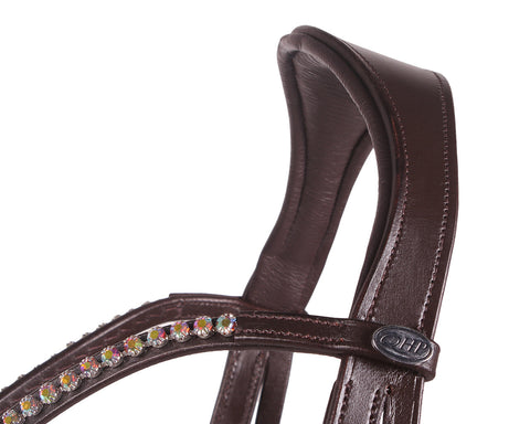 QHP Brown Leather Bitless Bridle with rhinestone browband